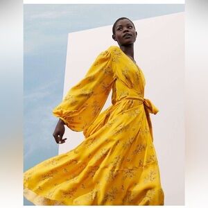 Johanna Ortiz Exotic Pitaya Yellow Silk Floral Wrap Maxi Dress Size 10 V1269DGE‎